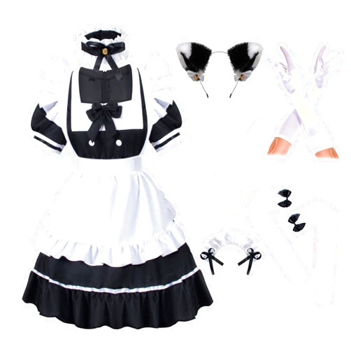 Irtysh Anime French Girls Bunny Maid Sweet Kawaii Costume Cosplay Dress Furry Cat Ear Gloves Socks Set