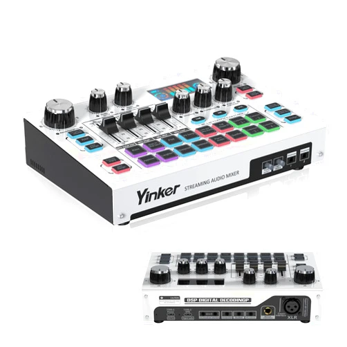 Yinker Streaming Audio Mixer, LCD Gaming Audio Mixer Interface, Live Sound Card with Bluetooth, 48V Phantom Power for Live Streaming Podcast, Recording, Gaming
