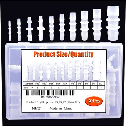 Musibo 30Pcs Hose Barb Fittings Kit, Pipe Connector Joint Splicer Mender Adapter Union for Aquarium Adapter Gas Liquid Air, for Hose ID 5/32