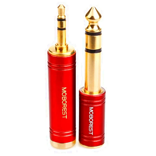 MOBOREST 3.5mm M to 6.35mm F Stereo Pure Copper Adapter, 1/8 Inch Plug Male to 1/4 Inch Jack Female Stereo Adapter, Can be Used Conversion Headphone adapte, amp adapte, RED 2PCS