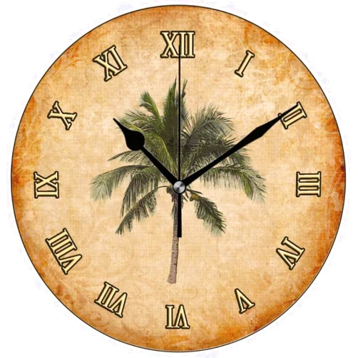 Lionkin8 Palm Tree Wall Clock Decorative Round Novelty Printed Wood Clock - 12 inch