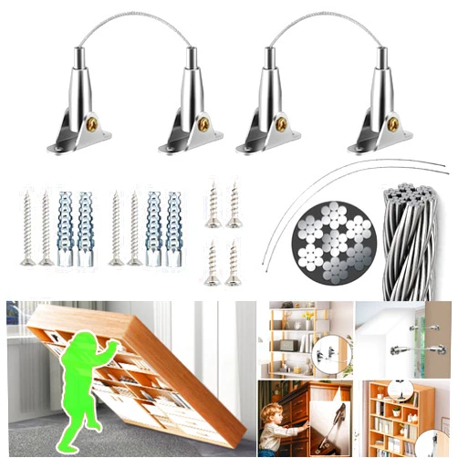 JOEZITON Furniture Anchors, Anti Tip Furniture Wall Anchor for Baby Proofing, Prevent Falling Furniture (Scalable 4 Items)
