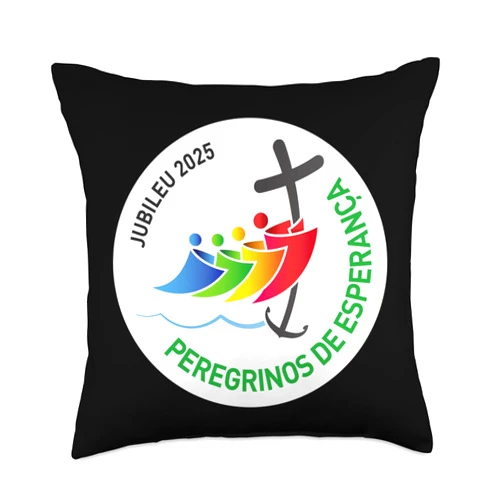 VISITE NOSSA LOJA - Jubileu Católico 2025 (PORTUGUESE) Jubileu Católico 2025 – Peregrinos da Esperança Throw Pillow