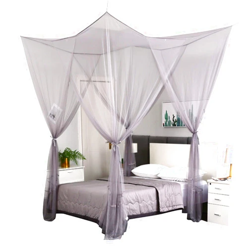 Mengersi 4 Corner Post Elegant Canopy Bed Curtains for Full Queen King Bed,Mosquito Net Suitable for Indoor Outdoor Net(Gray, L87xW79xH98 inch)