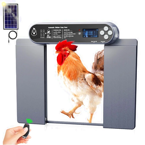 PHYSEN Automatic Chicken Coop Door Solar Powered with Timer - LCD Display Automatic Chicken Door - Light Sensor - Aluminum Alloy Chicken Door with Remote Control - 5 Modes Automatic Coop Door Solar