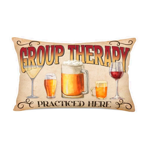 Fukeen Cotton Linen Waist Lumbar Throw Pillow Cases Wine Group Therapy Words Pillow Cover Home Bar Decor Beer Lover Gifts 12”x20” Rectangle Cushion Cover for Bedding Chair (Practiced Here Drink)