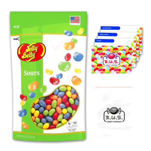 R.U.S. Candy Jelly Belly Sours Mix Jelly Bean - 9.8oz Bag with R.U.S. Candy Pocket Size Travel Bag + 3 R.U.S. Candy Cards (Sours)