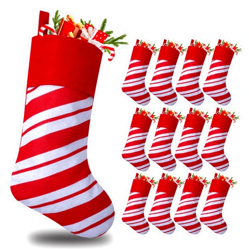 Tokforty 12 Pack Candy Cane Christmas Stockings, 18 Inches Red and White Christmas Stockings for Family Christmas Holiday Decorations
