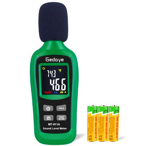 Gedaye Noise Decibel Meter, Gedaye Digital Sound Level Meter & Thermometer, SPL Meter 35 to 135dBA Range, LCD Backlit Display, A-Weighting, Max/Min Measurement, Data Hold, Noise Tester for Office, Factory