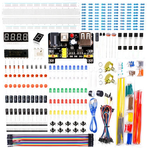 Miuzei Electronics Component Fun Kit with Supply Module, Jumper Wire, 830 Tie-Points Breadboard, Precision Potentiometer, Resistor, LED, Compatible with Arduino, Raspberry Pi, STM32