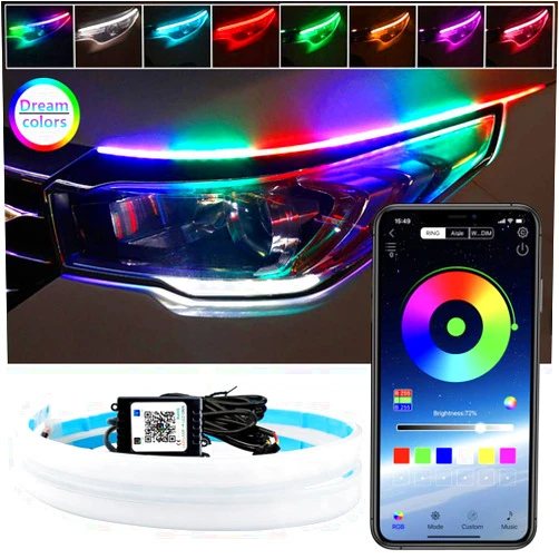 LEDCARE Car Headlight LED Strips, LEDCARE 24 Inch Exterior Car Lights with Dreamcolor Chasing, Flexible Waterproof LED Daytime Running Light Strip with Wireless APP Control, 2-Pack