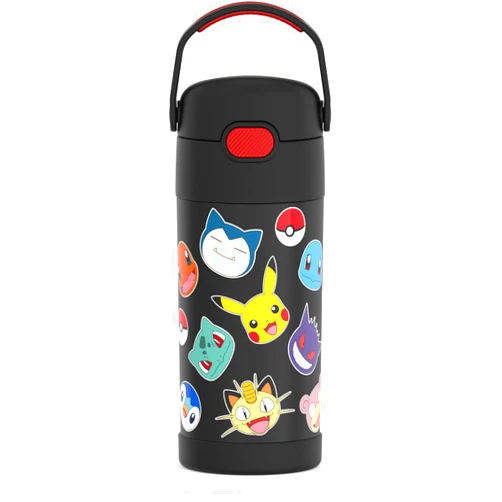 THERMOS FUNTAINER Water Bottle with Straw - 12 Ounce - Kids Stainless Steel Vacuum Insulated Water Bottle with Lid, Pokémon