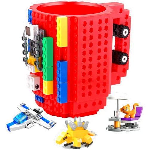 DEEXITO Build on Brick Coffee Mugs,Creative DIY Kids Party Cups with Building Blocks,Fun Novelty Gifts for Kids Childhood Adults Office Birthday Xmas,Red
