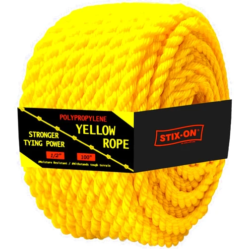 STIX-ON Polypropylene Rope 100Ft – 1/2 Inch Twisted Nautical Rope – Oil Resistant Yellow Heavy Duty Rope Ideal for Boats, Dock – Increased Friction and Heat Resistance – High Tensile Strength Marine Rope