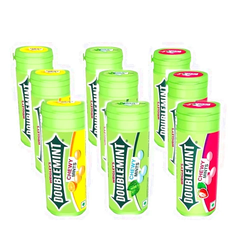 WRIGLEY'S DOUBLEMINT Chewy Mint Dragees Candy Tubes - Party Pack Fruity Flavor Colourful Variety Lemon Strawberry Peppermint Non Melthing Refreshing Doublemint (Lemon, Strawberry, Peppermint, Pack of 9)