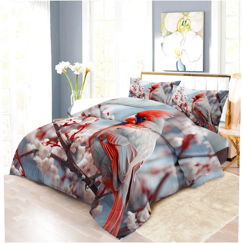 REALIN Northern Cardinal Birds Bedding North American Songbird Duvet Cover Set Bed Sets 2/3/4PCS Quilt Covers/Sheets/Pillow Shams,Twin/Full/Queen/King (B,Queen-228x228cm-3PCS)