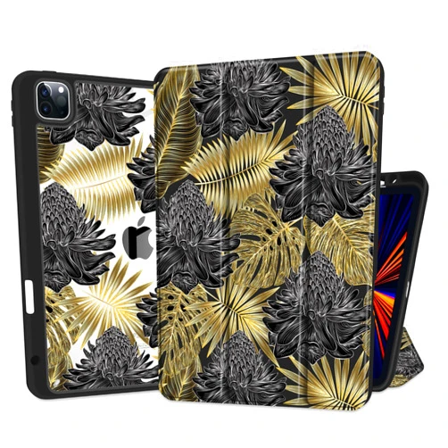 MEEgoodo Case for iPad Pro 12.9 Case M2 6th/5th/4th/3rd Generation 2022 2021 2020 2018, Tablet Cases with Clear Transparent Acrylic Back Shell, Tropical Leaf Palm
