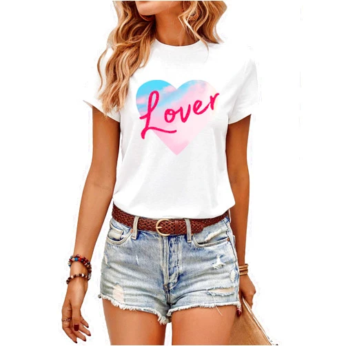 Ykfim Women's Lover Shirt Lover Heart Graphic Tee Valentine's Day Gift Shirt Summer Short Sleeve Casual Basic Tee Tops