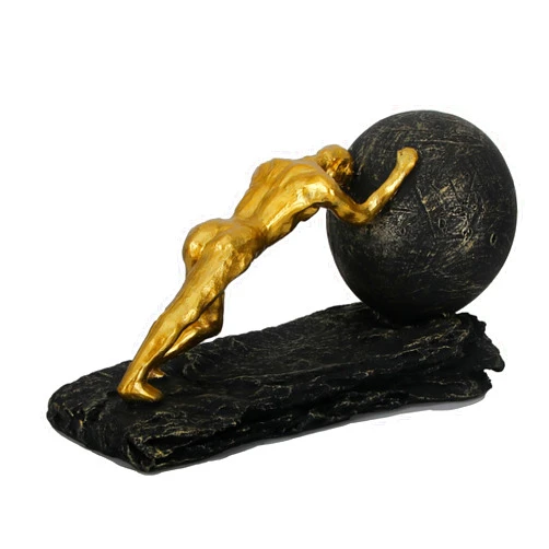 Wisifayardin Bronze Accent Heavy Ball Sisyphus Sculpture - Struggler Statue - Modern Resin Decor for Office or Living Room, Sportsman Figurine Ornament, and Sculptures Decoration