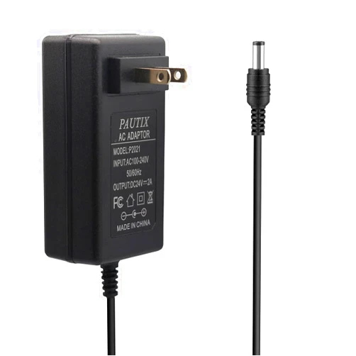 PAUTIX 24V DC Power Supply Adapter 24Volt 2A 48W AC to DC Converter Transformer 100-240V AC Input with 5.5 x 2.1mm US Plug for LED Strip, CCTV Camera