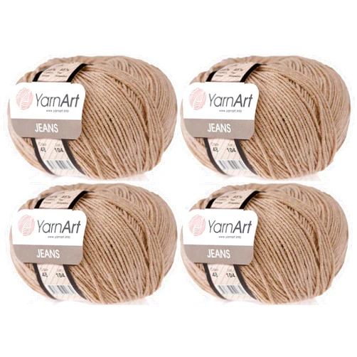 YarnArt 4 Skeins YarnArt Jeans 55% Cotton 45% Acrylic Yarn Blend Thread Crochet Hand Knitting Art Lot of 4skn 200 gr 696 yds (48-Beige)