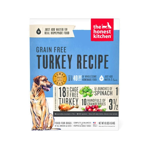The Honest Kitchen Human Grade Dehydrated Grain Free Dog Food – Complete Meal or Dog Food Topper – Turkey 10 lb (makes 40 lbs)