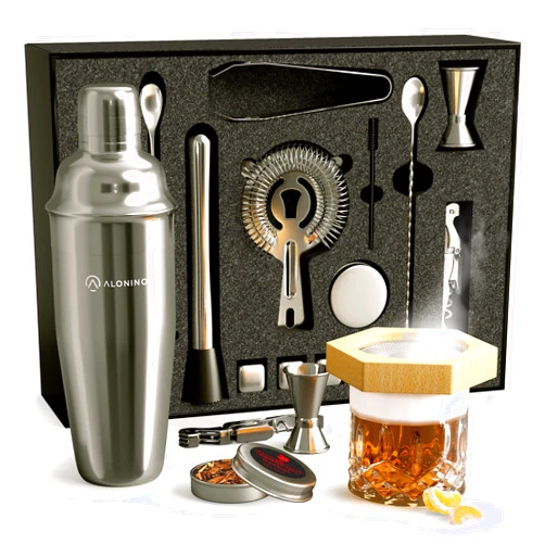 Hydro Gizmos Bartender Cocktail Kit & Smoking Kit - Bartender Kit & Cocktail Shaker, Whiskey & Cocktail Shaker Set - Whiskey Smoker Cocktail Set for Drinks, Old Fashioned Cocktail Smoker - 21 Piece Bar Set