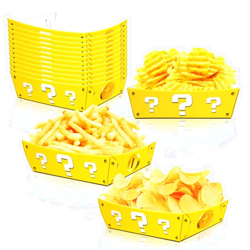 OULUN 12PCS Mario Party Supplies, Super Bros Birthday Party Decorations, Question Mark Golden Party Snack Boats, Nacho Cardboard Hot Dog Popcorn