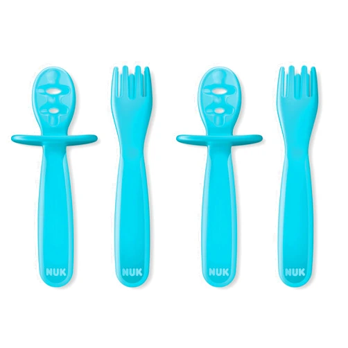 NUK Pretensil Dipper Spoon & Fork Set, Baby & Toddler Self-Feeding Utensils, Easy-Grip, Mess-Reducing Design, 4 Pack