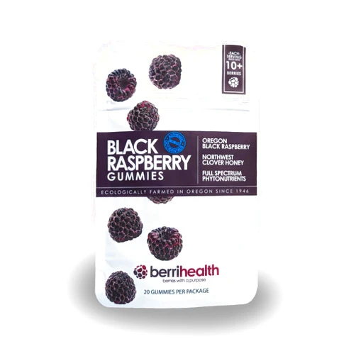 BerriHealth Black Raspberry Gummies - Made with Oregon Black Raspberries and Clover Honey - 20 Count