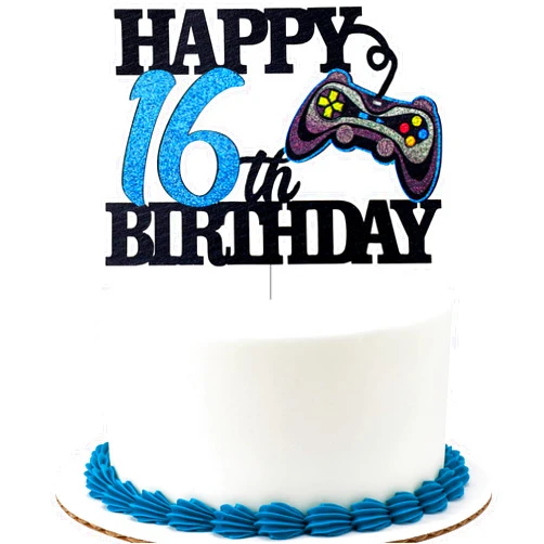 ZFMY Wong Happy 16th Birthday Video Game Cake Topper - Level 16 Unlocked Awesome 2007 Boy's Birthday Cake Topper - Video Game 16th Birthday Cake Decorations