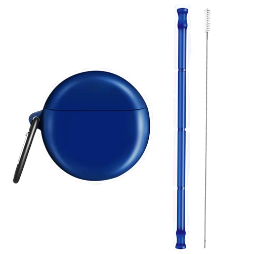 ALINK Reusable Silicone Straws with Case, Portable Foldable Travel Straws with Cleaning Brush - Blue