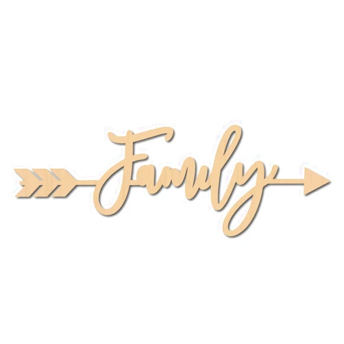 CREATCABIN Family Arrow Wood Wall Decor Laser Cut Wood Sign Wall Art Letter Sign Decorative DIY Wall Sculpture Hanging Unfinished for Home Housewarming Door Living Room Decoration 11.8 x 3.9 Inch
