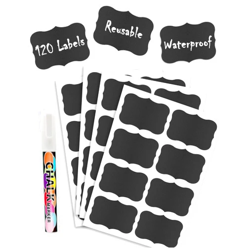 GOYOMI 120Pcs Chalkboard Labels for Jars, Removable Chalkboard Stickers Chalk Labels for Containers, Pantry Labels for Storage Bins, Labels for Organizing, Glass Bottles, Food Labels with 1 Chalk Marker Pen