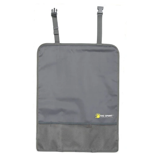TIKE SMART Luxury Clean-Edge Kick Mat w/Mesh Pocket - Seat Back Protector and Seat Cover with Invisible Strap and Stiff Edging - Gray/Grey (1 Mat)