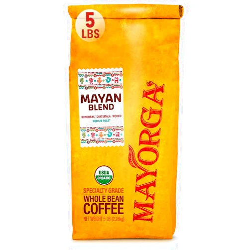 Mayorga Medium Roast Whole Bean Coffee, 5 lb bag - Mayan Blend Coffee Roast - Smooth & Flavorful Organic Coffee - Specialty Grade 100% Arabica Coffee Beans - Non-GMO, Direct Trade