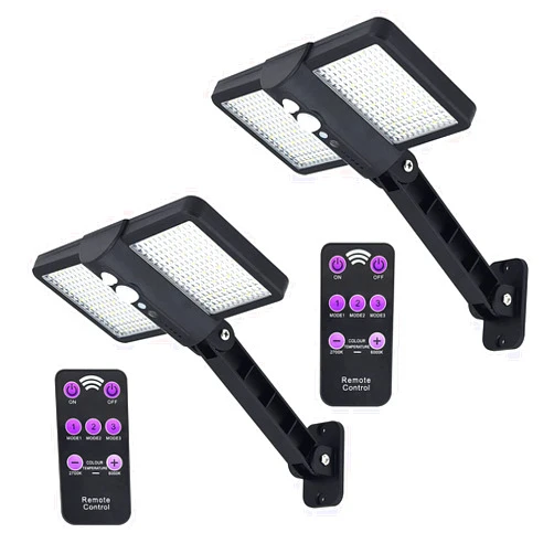 Sanxun 2 Pack Solar Lights Outdoor with Remote,128 Led Color Temperature Adjustment 2700K to 6000K, Wireless Waterproof Flood Light,Solar Security Motion Sensor Light 3 Lighting Modes (2005)
