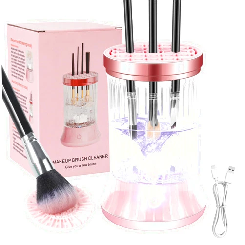 GOLIKEE Electric Makeup Brush Cleaner Machine, Automatic USB Cosmetic Brushes Cleaner Tool Makeup Brush Cleaner for Makeup Sponges and Brushes, Washing and Drying Holder Combined(Pink)