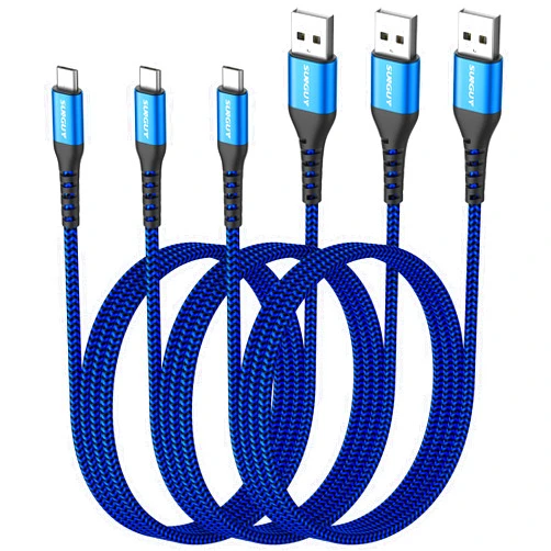 SUNGUY 3FT Micro USB Cable [3Pack], USB to Micro USB Nylon Braided Fast Charging and Data Sync Cord for Samsung Galaxy S7 Edge S6, Power Bank, Android Phone, PS4 Blue