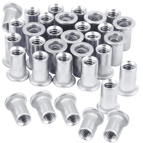 OIIKI 100 Pcs 1/4-20 Aluminum Flange Rivet Nuts, UNC Flat Head Threaded Insert Nut