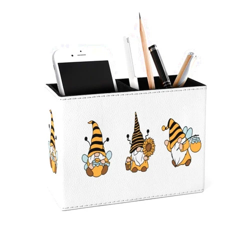 Famame Sunflower Honey Cute Gnomes Pencil Holder for Desk, Leather Desktop Container Pen Cup Storage Study Table Pen Organizer Makeup Brush Holder for Classroom Office Home