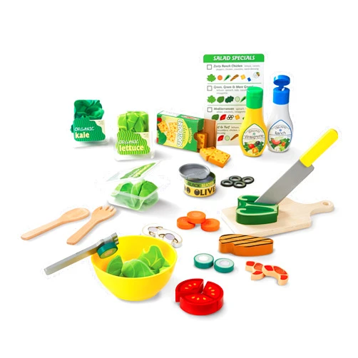 Melissa & Doug Slice and Toss Salad Play Set – 52 Wooden and Felt Pieces , Green - Pretend Food, Kitchen Accessories For Kids Ages 3+