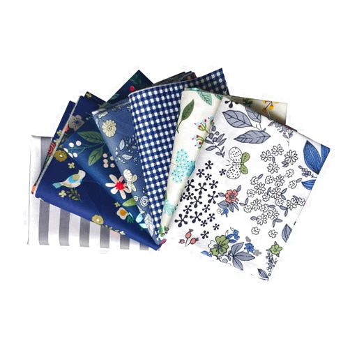 Gnognauq Floral Cotton Fabric Gnognauq 7Pcs 18 x 22 Inches Printed Floral Blue Color Bundle Squares Patchwork Sewing Quilting Bundles Assorted Patterns Pre-Cut Fabric for DIY Scrapbook Craft Making Supplies