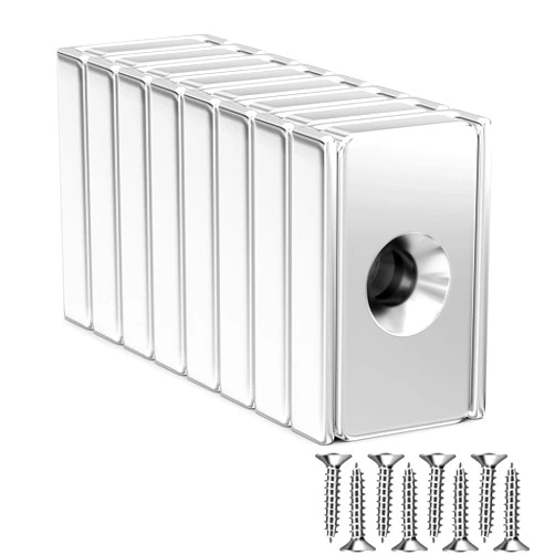 Realth Magnets Neodymium Cup Permanent Rare Earth Rectangular Base with Countersunk Hole and Screws for Research Industrial Purposes Educational(CMR208)
