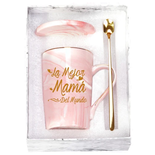 WENSSY La Mejor Mama Mug, La Mejor Mama Gifts, Mama Gifts In Spanish, Birthday Mothers Day Gifts for mom from Daughter Son 14 Ounce Pink with Gift Box