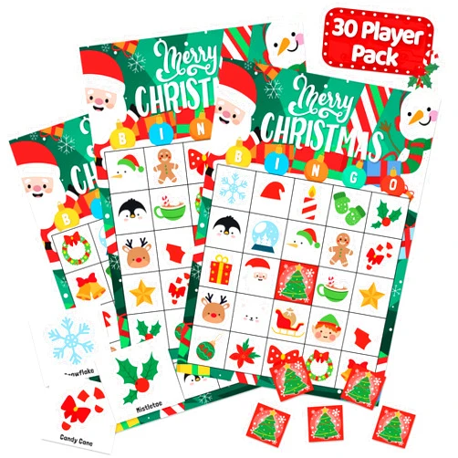 Joyousa Christmas Bingo Game for Kids, Adults and Large Groups - 30 Players - Xmas Winter Holiday Bingo Cards Indoor Home Activities - Christmas Games for Families & Kids Party Supplies