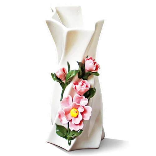 MTME Porcelain Figurine, vase with Flowers, Memorabilia, Wedding Gifts, Aesthetic Sculpture Home décor (Pink Jasmine)