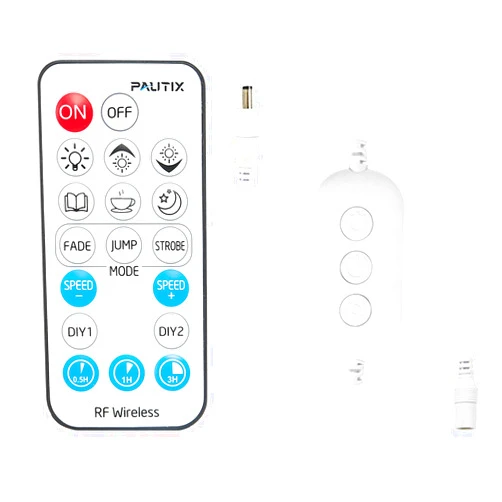 PAUTIX RF Remote Dimmer for Single Color LED Strip Lights,18-Key Wireless Remote and in-line Controller DC 5-24V for 3528/2835/5050/COB LED Tape Lights,Timer Function