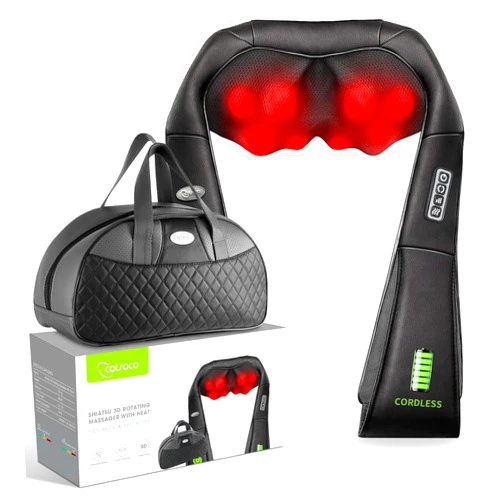 Cotsoco Cordless Shiatsu Neck and Back Massager with Heat,Electric Deep Tissue 3D Kneading Massage Pillow for Shoulder, Leg, Body Muscle Pain Relief, Home, Office, and Car Use