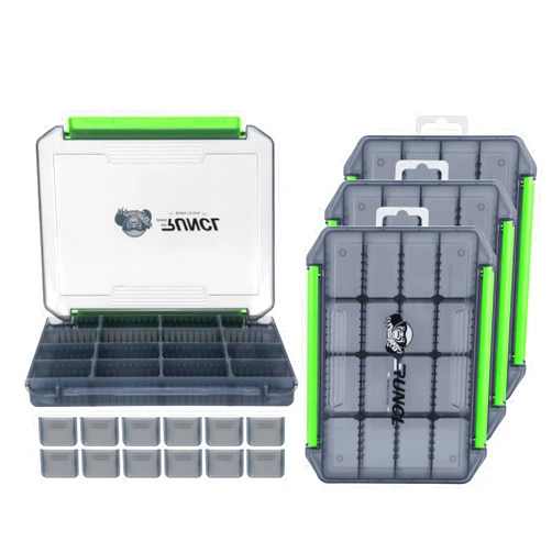 RUNCL Small Fishing Tackle Box, 3500 3600 Size Double Buckle Open Tackle Trays, Plastic Storage Parts Box with Removable Dividers for Saltwater, Freshwater, Fly Fishing, 1/2/4 Pack